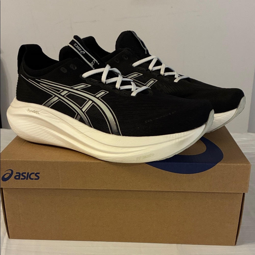 ASICS Men's Wide(2E) Gel-Nimbus 27 Black/Lake Grey Size 10